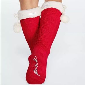 Victoria's Secret PINK Red Sherpa Lined Socks NEW